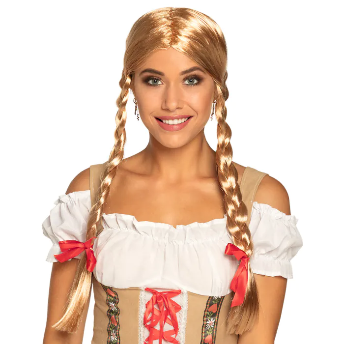 Peruka długa z dwoma warkoczami blond Heidi bawarska