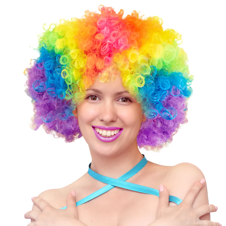 Peruka klauna imprezowa włosy afro kolorowe tęczowe