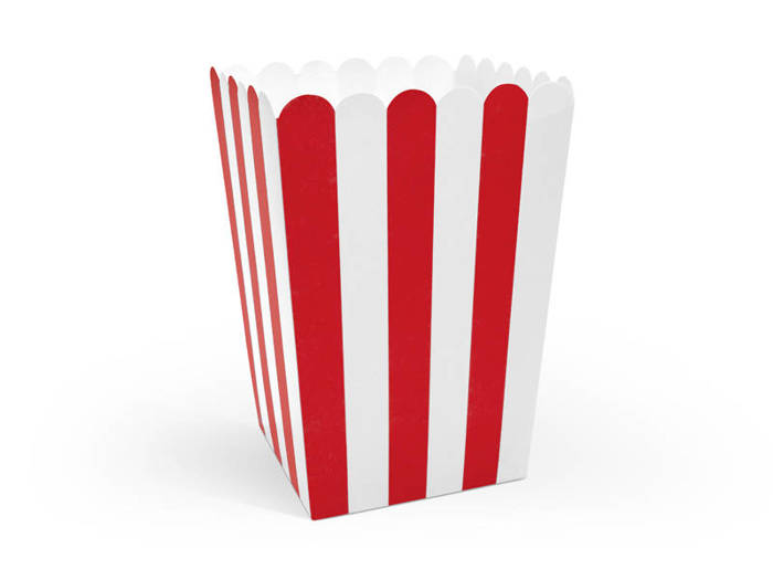 Pojemniki na Popcorn pudełka biało-czerwone 6 szt.