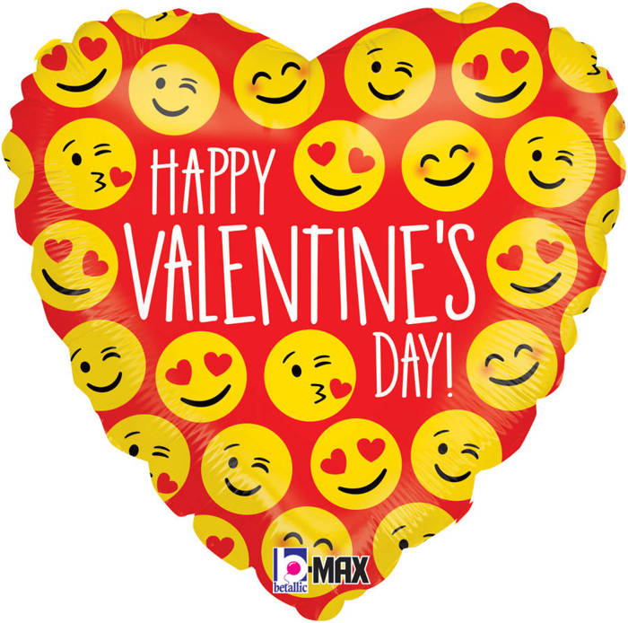 Serce Happy Valentine's Day Emoji balon foliowy 18 cali