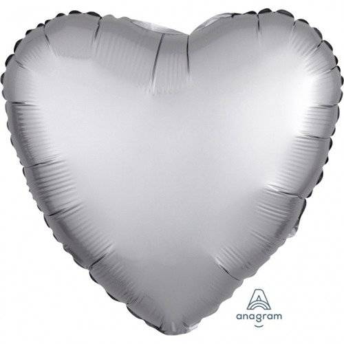 Serce satynowe balon foliowy Anagram 18'' srebrne
