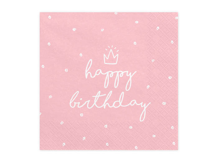 Serwetki papierowe Happy Birthday Różowe 33 x 33 cm 20 szt.