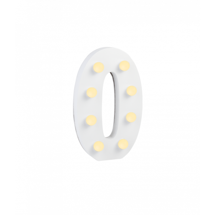 Świecąca Cyfra LED "0" Light Letter, drewniana biała 17x12 cm