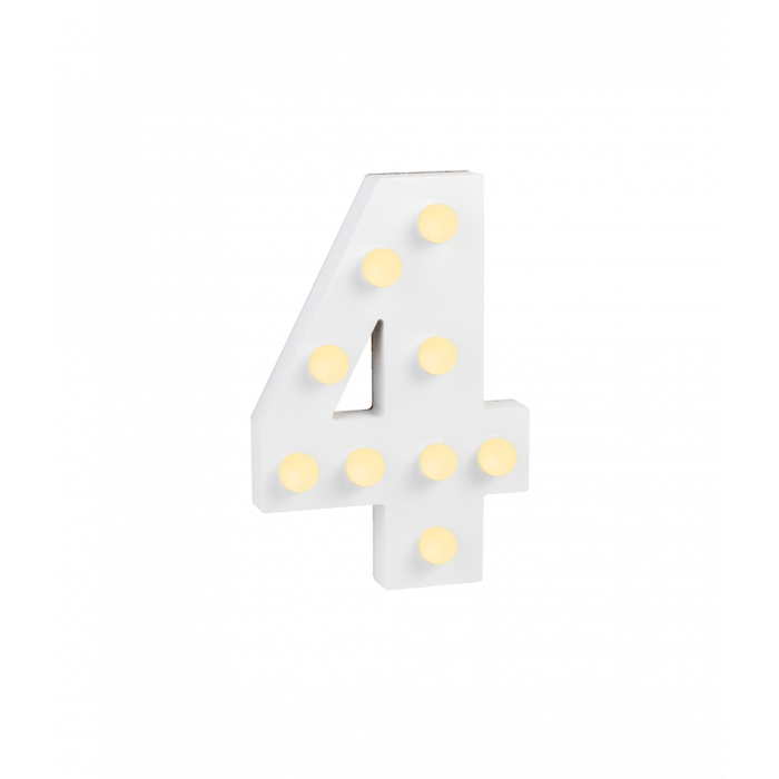 Świecąca Cyfra LED "4" Light Letter, drewniana biała 17x12 cm