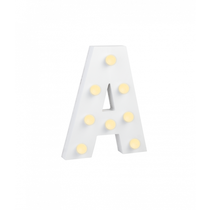 Świecąca Litera LED "A" Light Letter, drewniana biała 17x12 cm