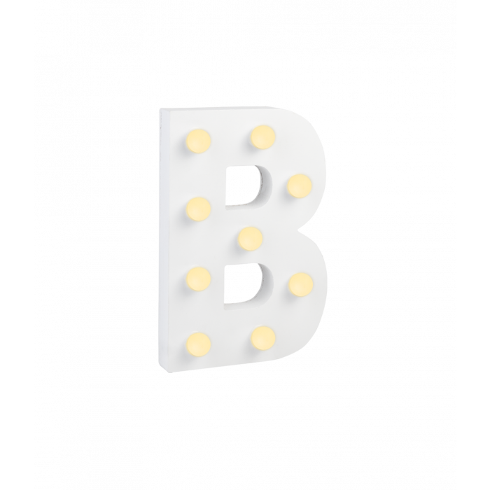 Świecąca Litera LED "B" Light Letter, drewniana biała 17x12 cm