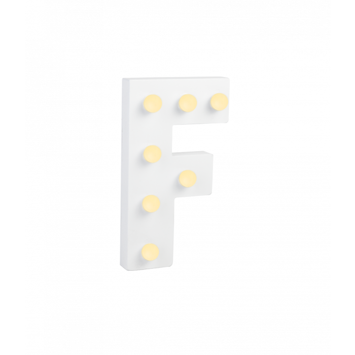 Świecąca Litera LED "F" Light Letter, drewniana biała 17x12 cm