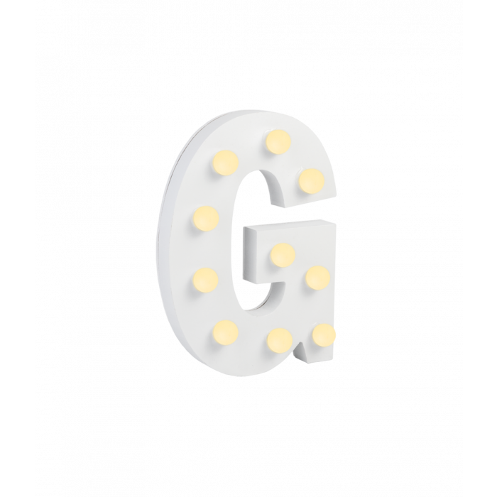 Świecąca Litera LED "G" Light Letter, drewniana biała 17x12 cm