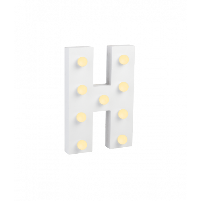 Świecąca Litera LED "H" Light Letter, drewniana biała 17x12 cm