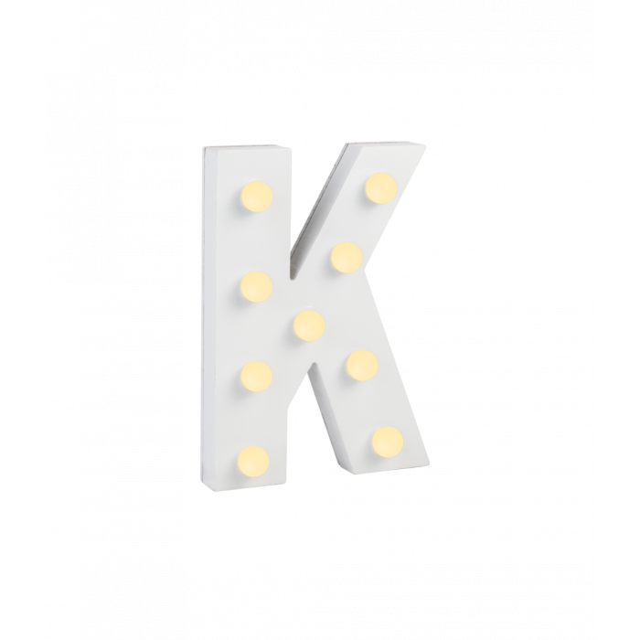 Świecąca Litera LED "K" Light Letter, drewniana biała 17x12 cm