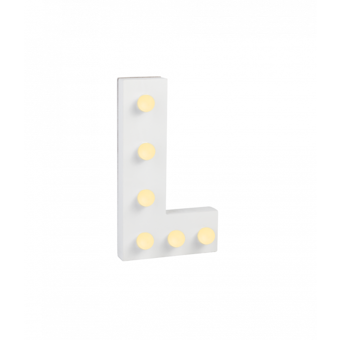 Świecąca Litera LED "L" Light Letter, drewniana biała 17x12 cm