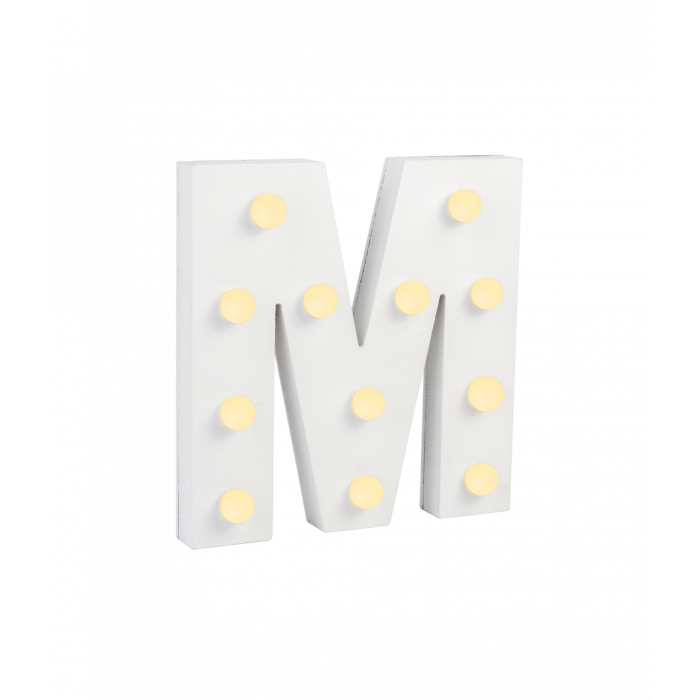 Świecąca Litera LED "M" Light Letter, drewniana biała 17x17 cm