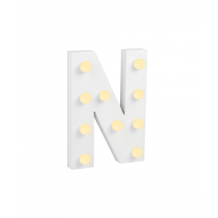 Świecąca Litera LED "N" Light Letter, drewniana biała 17x12 cm