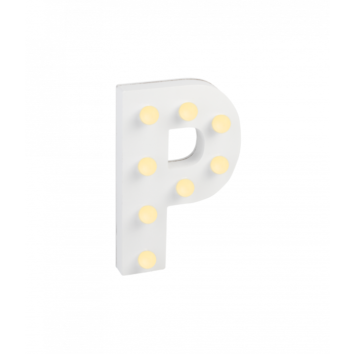 Świecąca Litera LED "P" Light Letter, drewniana biała 17x12 cm