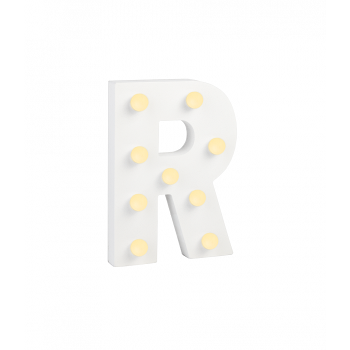 Świecąca Litera LED "R" Light Letter, drewniana biała 17x12 cm