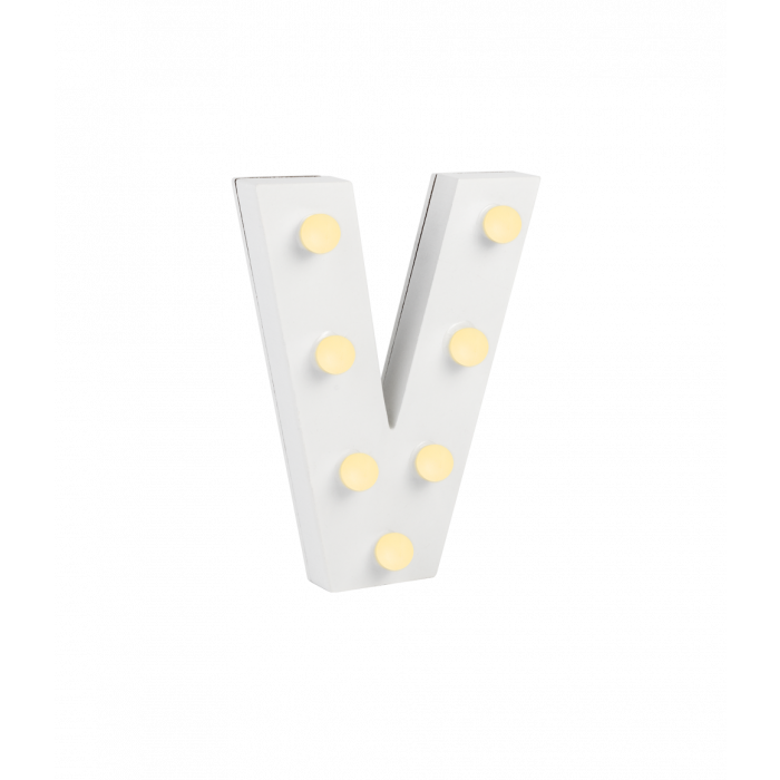 Świecąca Litera LED "V" Light Letter, drewniana biała 17x12 cm