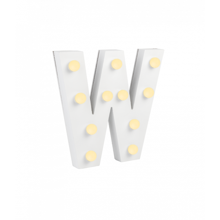 Świecąca Litera LED "W" Light Letter, drewniana biała 17x17 cm