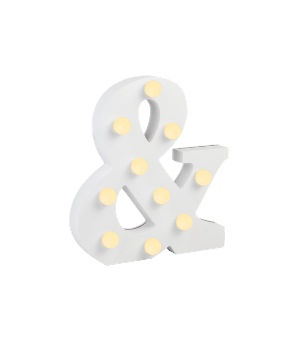 Świecący Znak LED "&" Light Letter, drewniany biały 17x12 cm