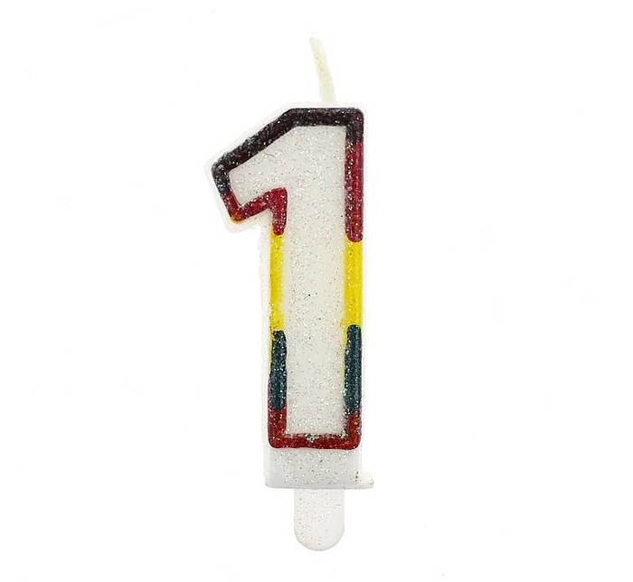 Świeczka urodzinowa "1" brokatowa kolorowa