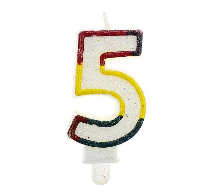 Świeczka urodzinowa "5" brokatowa kolorowa