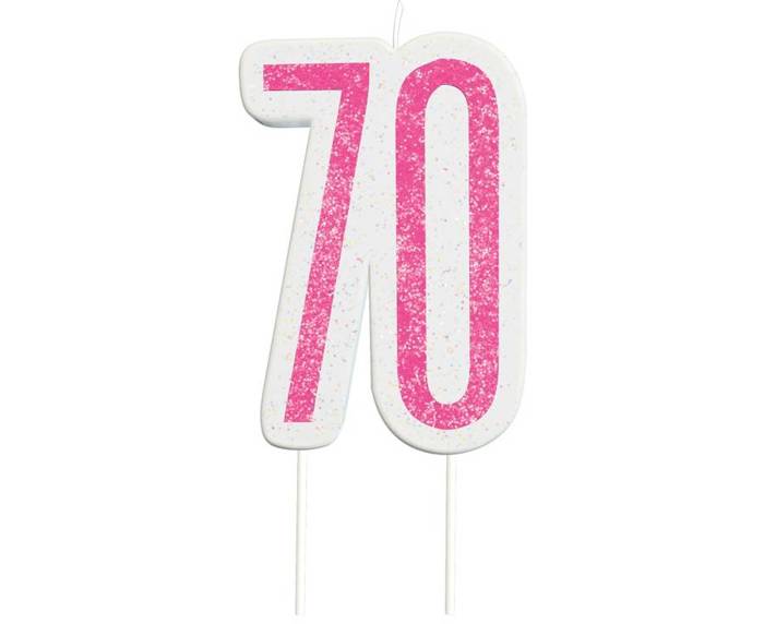 Świeczka urodzinowa na tort liczba "70" różowa