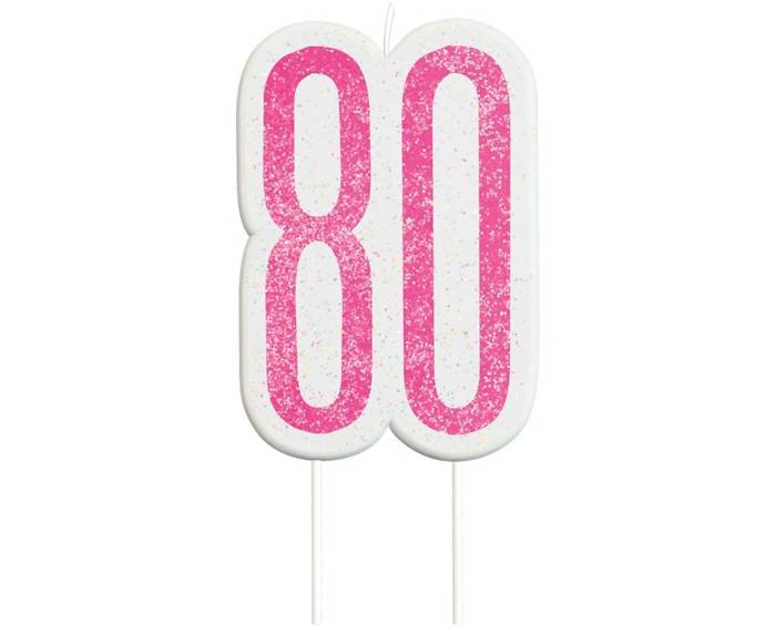 Świeczka urodzinowa na tort liczba "80" różowa