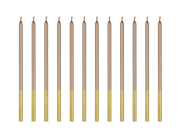 Świeczki urodzinowe długie różowe złoto 14 cm 12 szt.