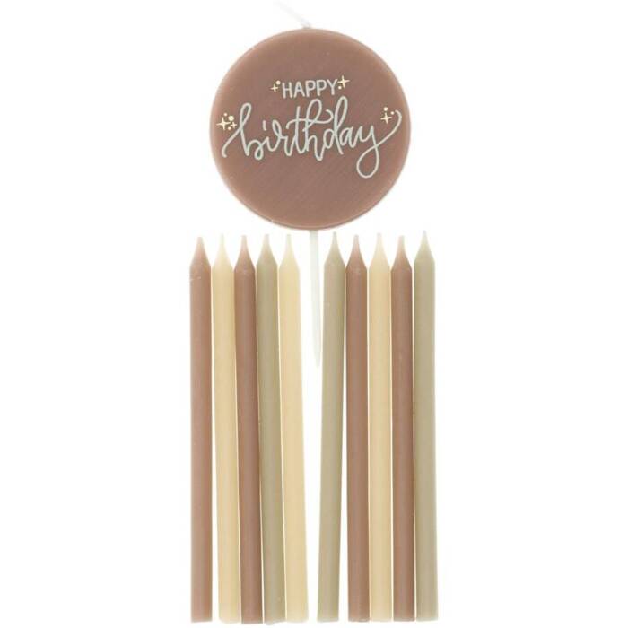 Świeczki urodzinowe na tort Happy Birthday zestaw 11 szt. (kolory Woodland)
