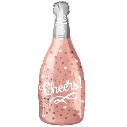 Szampan butelka balon foliowy różowy Cheers! 45 x 86 cm