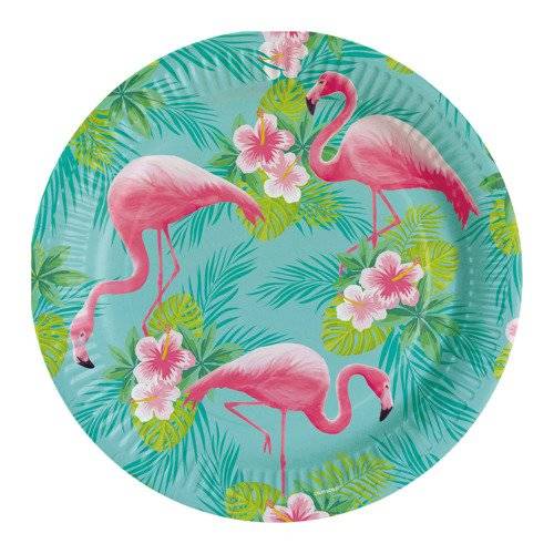 Talerzyki papierowe Flamingi okrągłe 23cm 8 szt