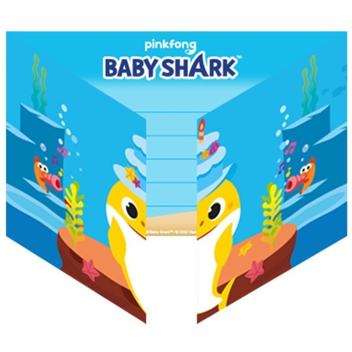 Zaproszenia na urodziny Baby Shark rekin 8 szt.