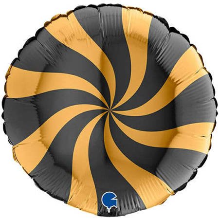 Balon Grabo 18'' Round Swirly Gold Black