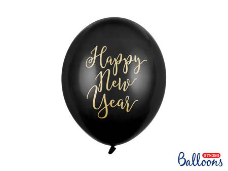 Balon Happy New Year czarny pastel 1szt. SYLWESTER