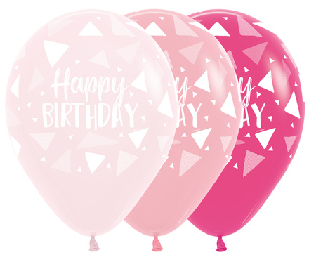 Balon Sempertex Happy Birthday trójkąty Pink 12'' 1 szt. mix