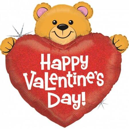 Balon foliowy serce z misiem Happy Valentines Day  37"