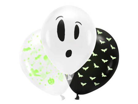 Balony Halloween świecące UV, BOO! mix 3 szt.