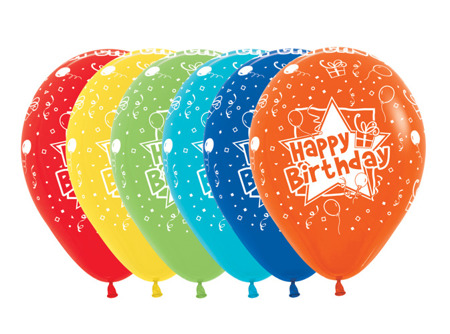 Balony Sempertex Happy Birthday Gwiazdki 12'' 1 sztuka Czerwony