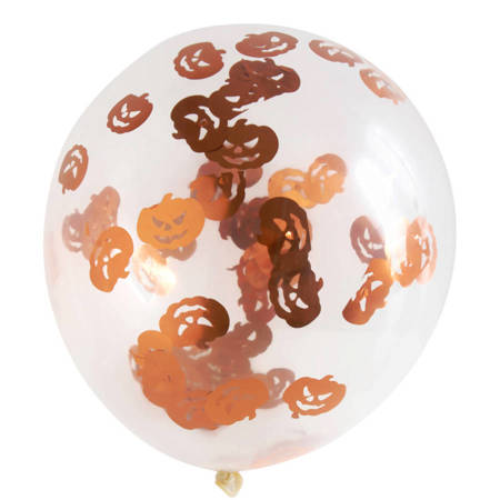 Balony gumowe z konfetti dynie halloween 30 cm 4 szt.