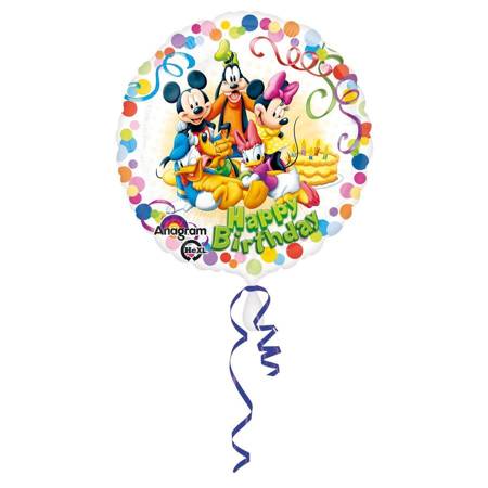 Happy Birthday Myszka Miki 18'' biały okrągły balon foliowy Anagram