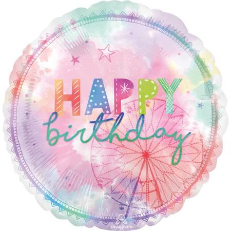 Happy Birthday balon foliowy pastelowy koło młyńskie 28"