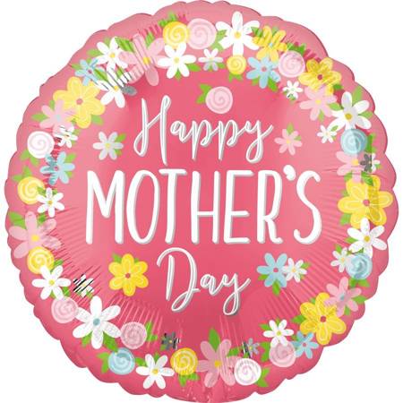 Happy Mother's Day Balon foliowy Okrągły w kwiaty (Dzień matki)