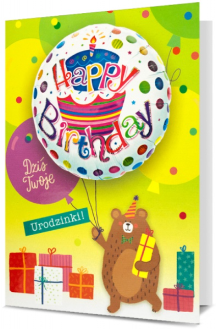 Kartka okolicznościowa Urodzinowa ''Happy Birthday -Dziś Twoje Urodzinki!'' z balonem
