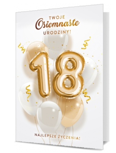 Kartka okolicznościowa osiemnastkowa 18 urodziny balony złote