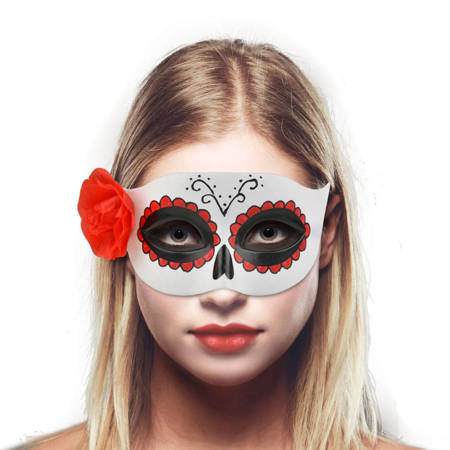 Maska wenecka meksykańska Dia de los Muertos z różą