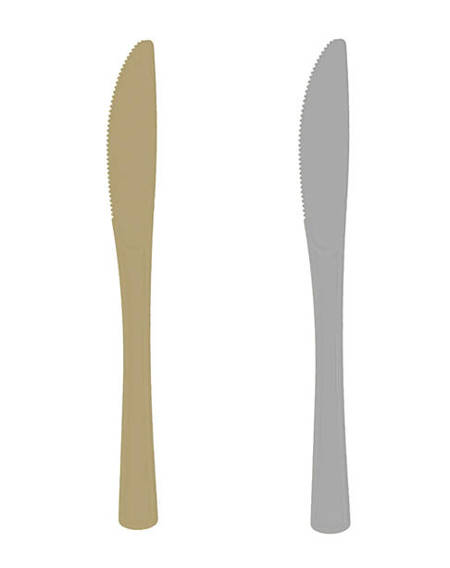 Noże plastikowe 17 cm 10 szt. złote / srebrne