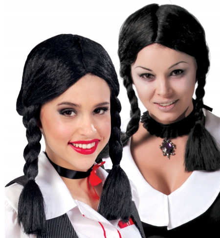 Peruka czarna warkocze - Wednesday Adams