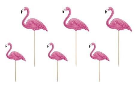 Pikery toppery Flamingi dekoracje na tort muffinki 6 szt