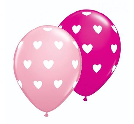 Qualatex 11 cali 25 szt z SERDUSZKAMI  pastel różowy i żurawinowy balony
