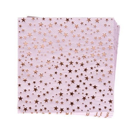 Serwetki różowe w metaliczne gwiazdki 33 x 33 cm 16szt 