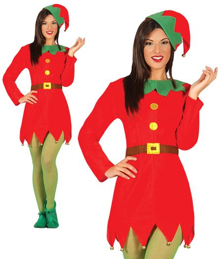 Strój damski ELF czerwony sukienka i czapka